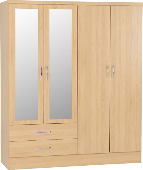seconique Nevada 4 Door 2 Drawer Mirrored Wardrobe Sonoma Oak Effect