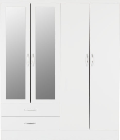 Seconique Nevada 4 Door 2 Drawer Mirrored Wardrobe White Gloss
