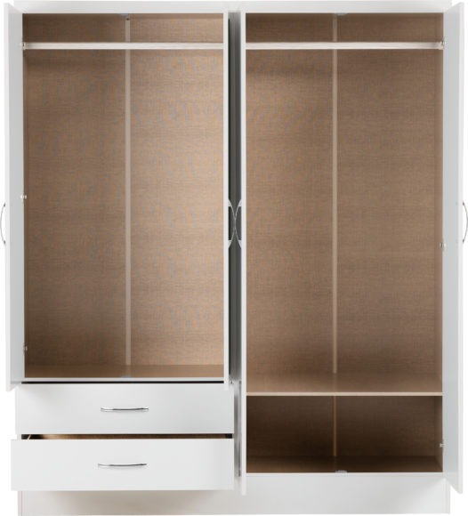 Seconique Nevada 4 Door 2 Drawer Mirrored Wardrobe White Gloss