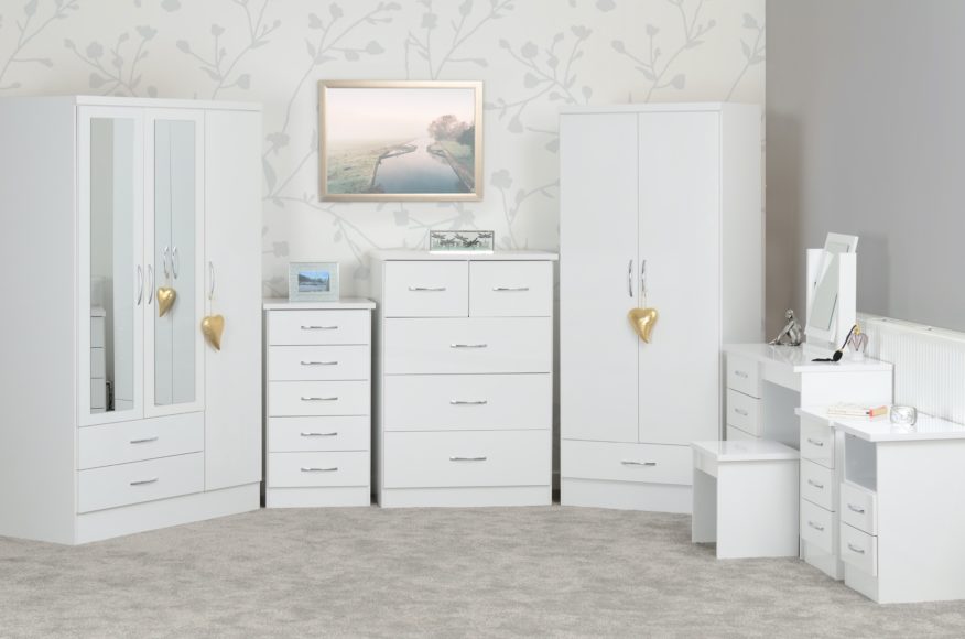 Seconique Nevada 4 Door 2 Drawer Mirrored Wardrobe White Gloss