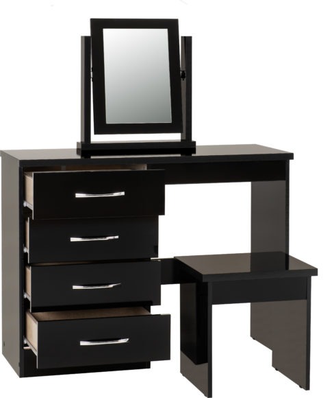 Seconique Nevada 4 Drawer Dressing Table Set Black Gloss