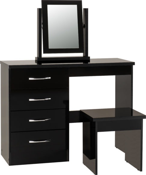 seconique Nevada 4 Drawer Dressing Table Set Black Gloss
