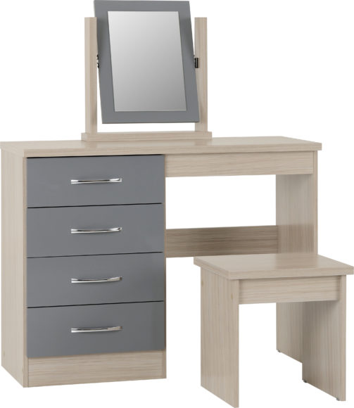 Seconique Nevada 4 Drawer Dressing Table Set Grey Gloss/Light Oak Effect Veneer