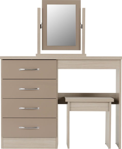 Seconique Nevada 4 Drawer Dressing Table Set Oyster Gloss/Light Oak Effect Veneer