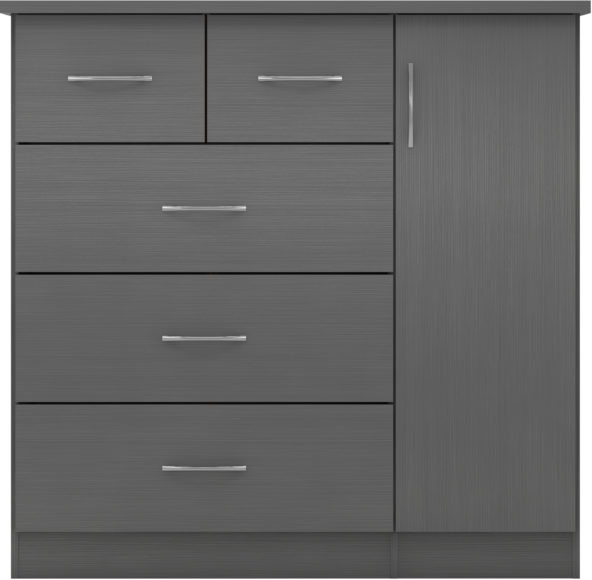 Seconique Nevada 5 Drawer Low Wardrobe 3D Effect Grey