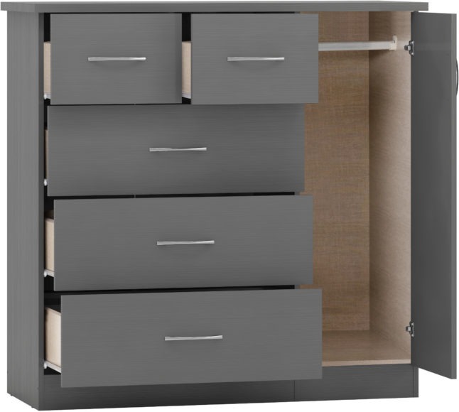 Seconique Nevada 5 Drawer Low Wardrobe 3D Effect Grey