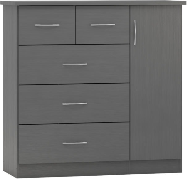seconique Nevada 5 Drawer Low Wardrobe 3D Effect Grey