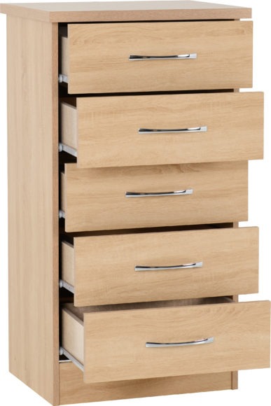 Seconique Nevada 5 Drawer Narrow Chest Sonoma Oak Effect