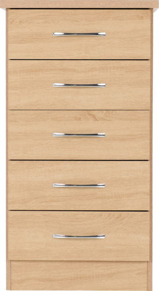 Seconique Nevada 5 Drawer Narrow Chest Sonoma Oak Effect