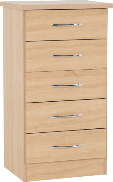 seconique Nevada 5 Drawer Narrow Chest Sonoma Oak Effect