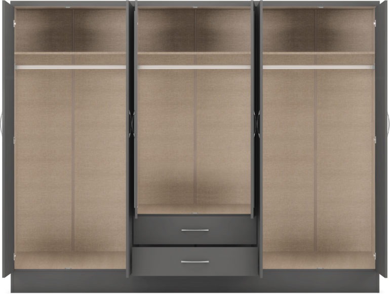 Seconique Nevada 6 Door 2 Drawer Mirrored Wardrobe 3D Effect Grey