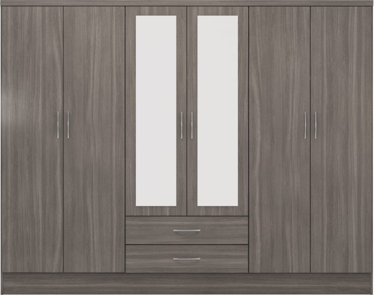 Seconique Nevada 6 Door 2 Drawer Mirrored Wardrobe Black Wood Grain
