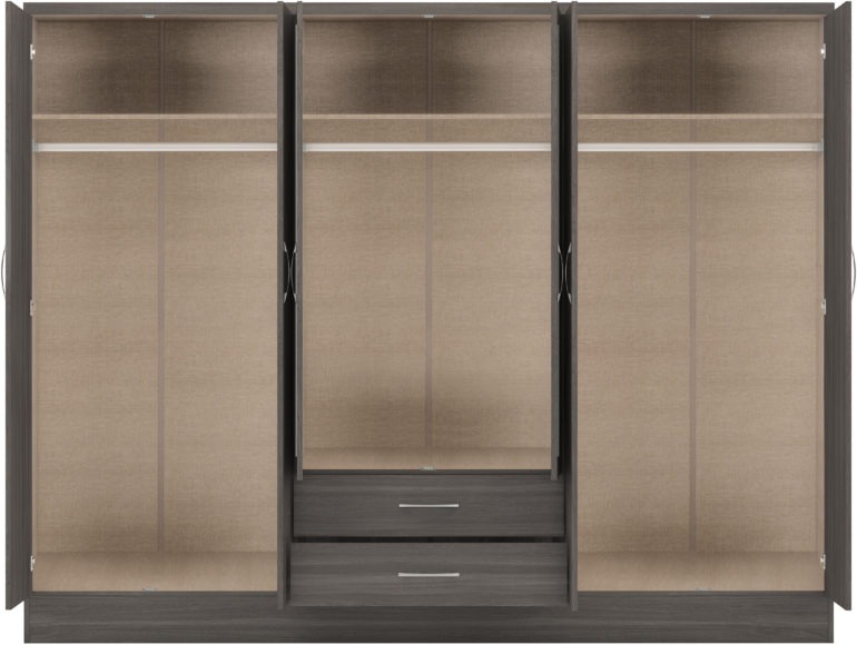 Seconique Nevada 6 Door 2 Drawer Mirrored Wardrobe Black Wood Grain