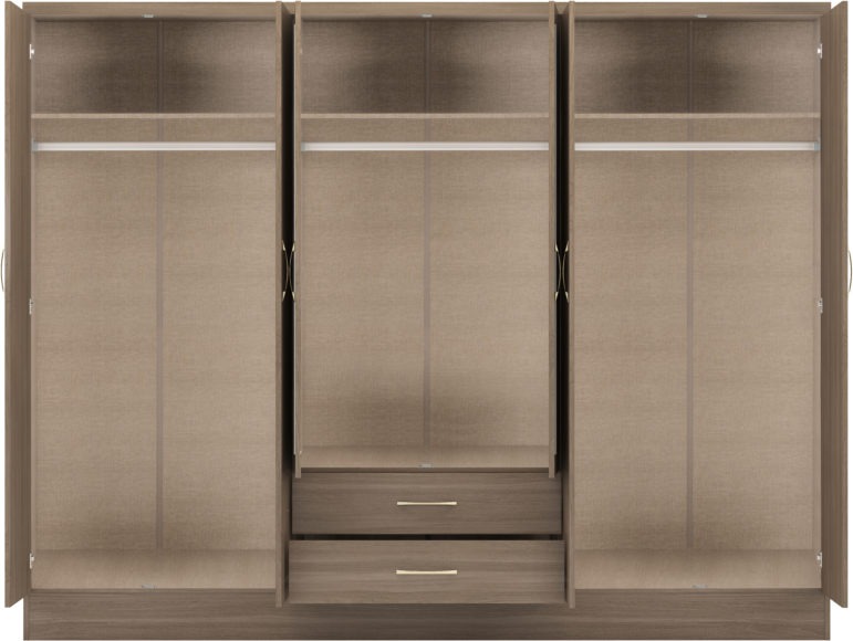 Seconique Nevada 6 Door 2 Drawer Mirrored Wardrobe Rustic Oak Effect