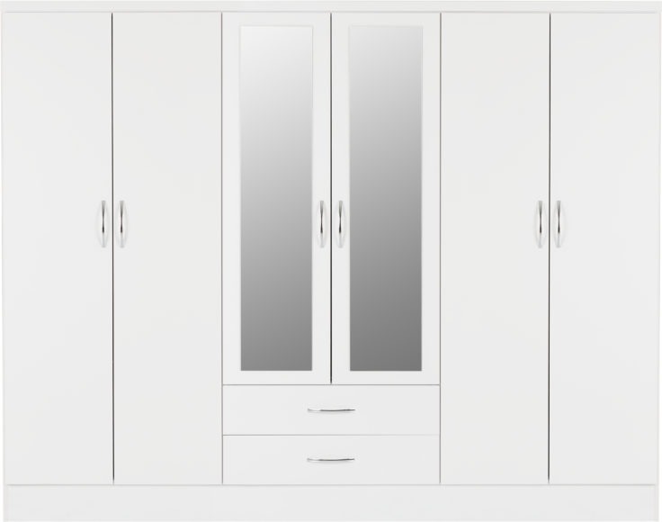 Seconique Nevada 6 Door 2 Drawer Mirrored Wardrobe White Gloss