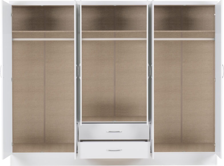 Seconique Nevada 6 Door 2 Drawer Mirrored Wardrobe White Gloss