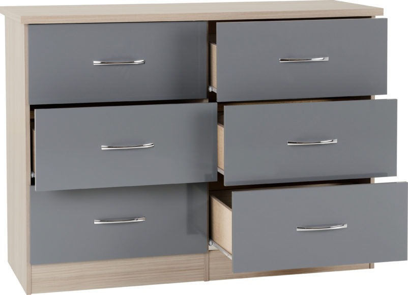 Seconique Nevada 6 Drawer Chest Grey Gloss/Light Oak Effect Veneer
