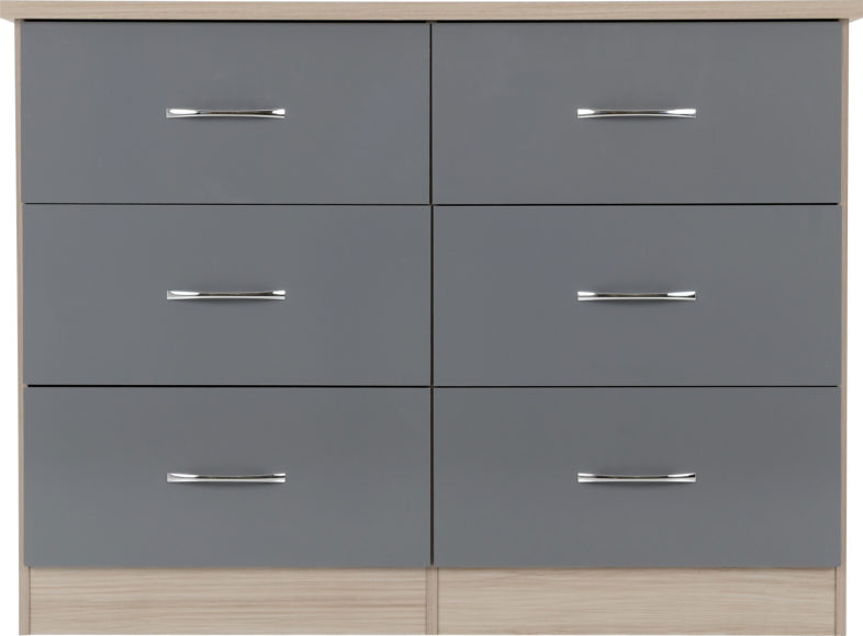 Seconique Nevada 6 Drawer Chest Grey Gloss/Light Oak Effect Veneer