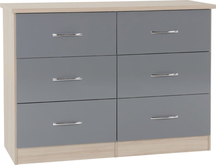 seconique Nevada 6 Drawer Chest Grey Gloss/Light Oak Effect Veneer