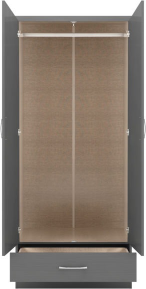 Seconique Nevada Mirrored 2 Door 1 Drawer Wardrobe 3D Effect Grey