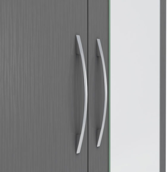 Seconique Nevada Mirrored 2 Door 1 Drawer Wardrobe 3D Effect Grey