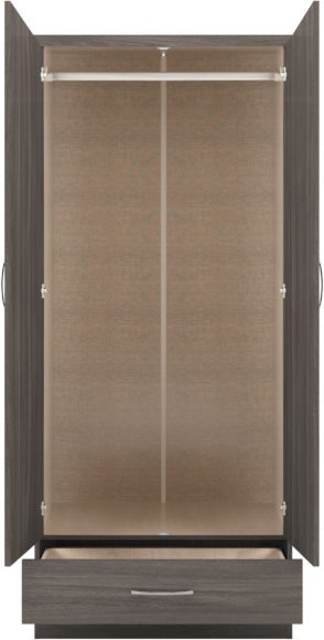 Seconique Nevada Mirrored 2 Door 1 Drawer Wardrobe Black Wood Grain