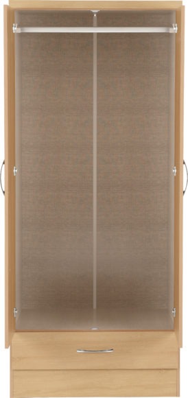 Seconique Nevada Mirrored 2 Door 1 Drawer Wardrobe Sonoma Oak Effect