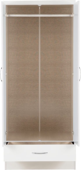 Seconique Nevada Mirrored 2 Door 1 Drawer Wardrobe White Gloss