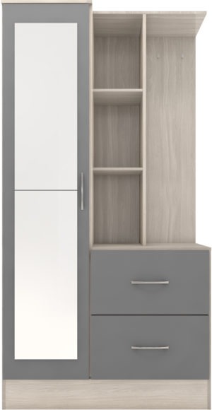Seconique Nevada Mirrored Open Shelf Wardrobe Grey Gloss/Light Oak Effect Veneer