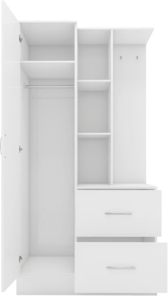 Seconique Nevada Mirrored Open Shelf Wardrobe White Gloss