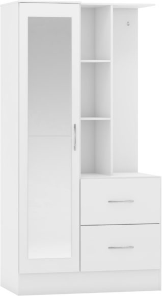 seconique Nevada Mirrored Open Shelf Wardrobe White Gloss