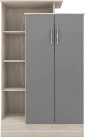 Seconique Nevada Petite Open Shelf Wardrobe Grey Gloss/Light Oak Effect Veneer