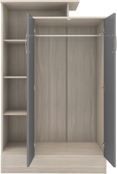 Seconique Nevada Petite Open Shelf Wardrobe Grey Gloss/Light Oak Effect Veneer