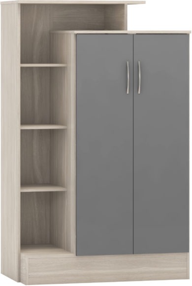 seconique Nevada Petite Open Shelf Wardrobe Grey Gloss/Light Oak Effect Veneer