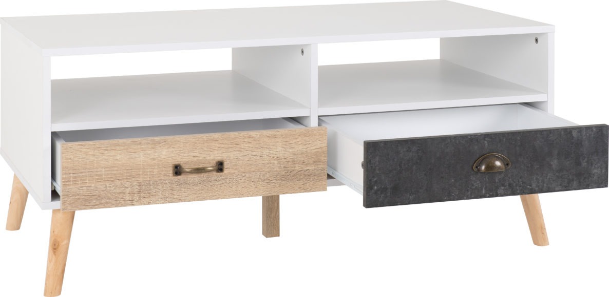 Seconique Nordic 2 Drawer Coffee Table White/Distressed Effect