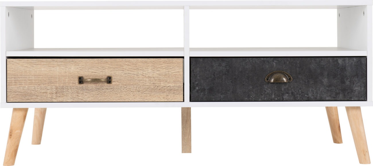 Seconique Nordic 2 Drawer Coffee Table White/Distressed Effect