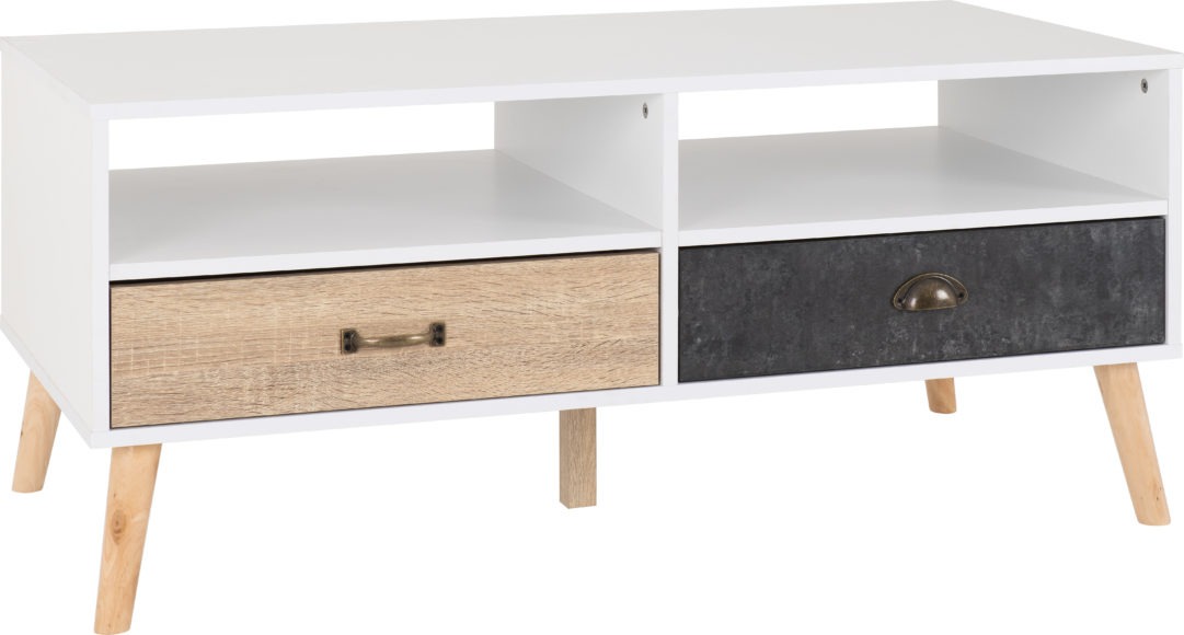 seconique Nordic 2 Drawer Coffee Table White/Distressed Effect