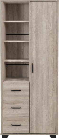 Seconique Oliver 1 Door 3 Drawer Open Shelf Wardrobe Light Oak Effect