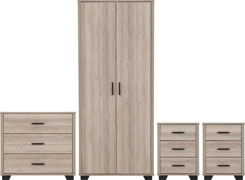 Seconique Oliver 2 Door Wardrobe Bedroom Set Light Oak Effect