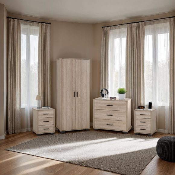 seconique Oliver 2 Door Wardrobe Bedroom Set Light Oak Effect