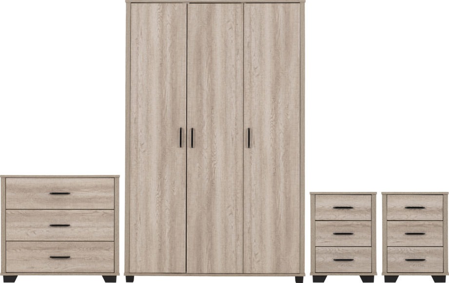 Seconique Oliver 3 Door Wardrobe Bedroom Set Light Oak Effect