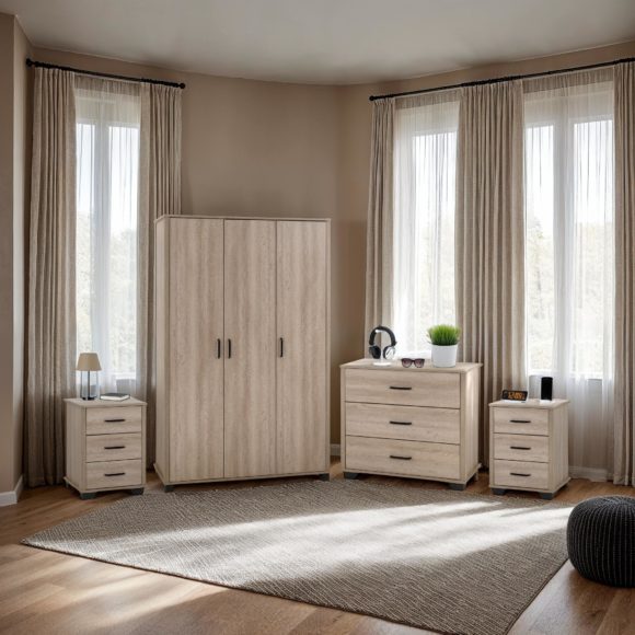 seconique Oliver 3 Door Wardrobe Bedroom Set Light Oak Effect