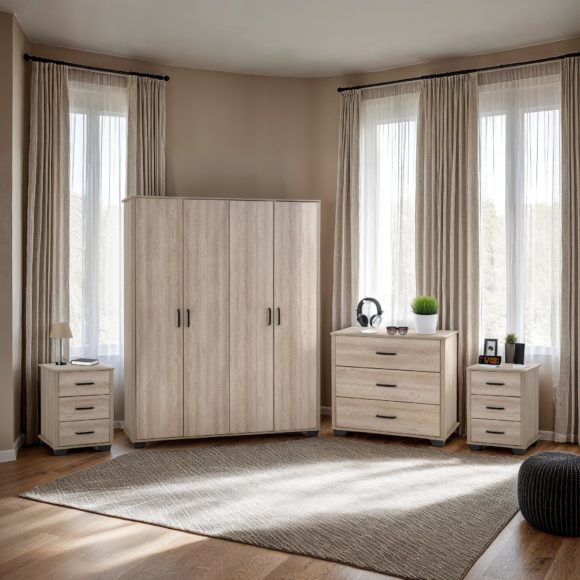 seconique Oliver 4 Door Wardrobe Bedroom Set Light Oak Effect