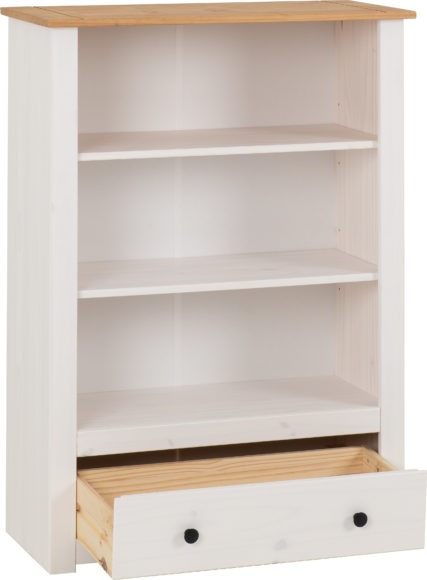 Seconique Panama 1 Drawer Bookcase White/Natural Wax