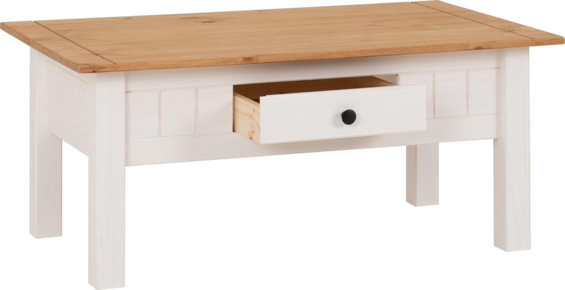 Seconique Panama 1 Drawer Coffee Table White/Natural Wax