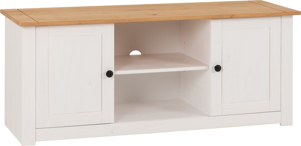seconique Panama 2 Door 1 Shelf Flat Screen TV Unit White/Natural Wax