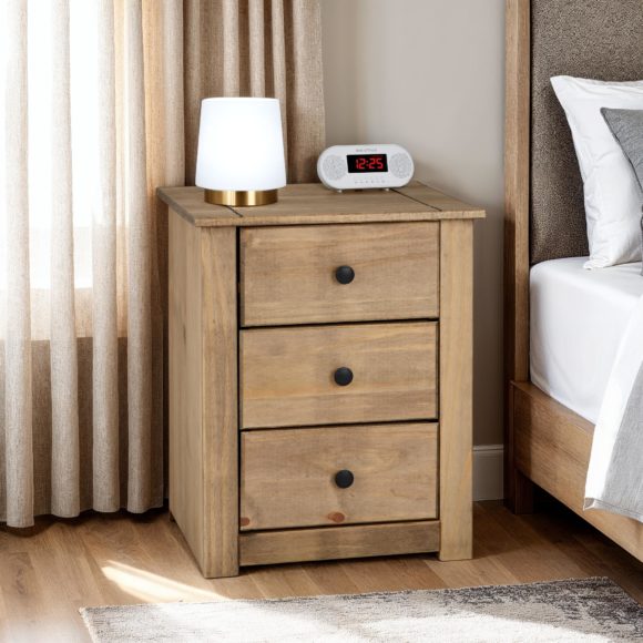 seconique Panama 3 Drawer Bedside Chest Natural Wax