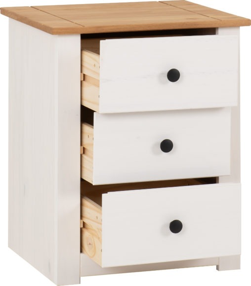Seconique Panama 3 Drawer Bedside White/Natural Wax