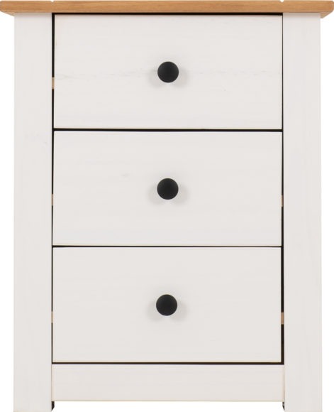 Seconique Panama 3 Drawer Bedside White/Natural Wax