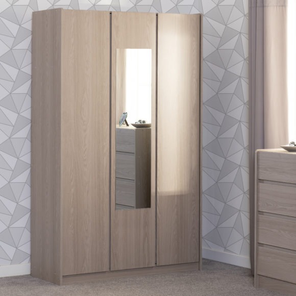 Seconique Paris 3 Door Mirrored Wardrobe Smoked Ash Effect